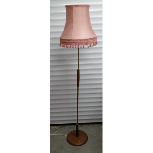 720 - A Mid Century Brass and Wood Standard Lamp.