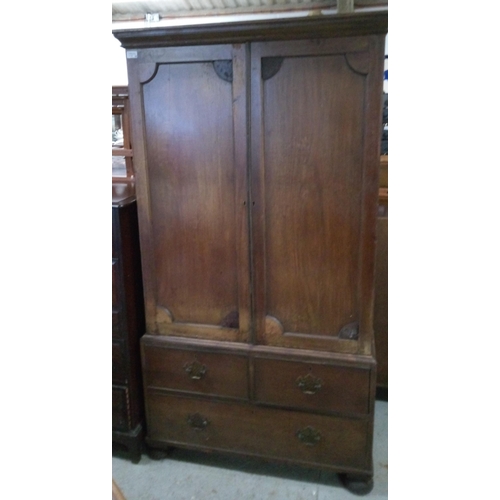 736 - An Antique Linen Cupboard with 4 Drawers in Base. 174cm H x 94cm W x 47cm D.