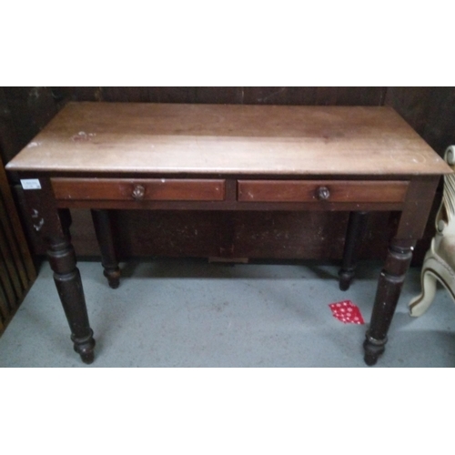 739 - An Antique Side Table with 2 Drawers and Turned Legs.