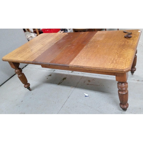 357 - An Antique Wind Out Table with Handle. 76cm H x 197cm Extended/136cm Closed L x 106cm W.