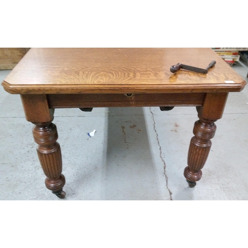 357 - An Antique Wind Out Table with Handle. 76cm H x 197cm Extended/136cm Closed L x 106cm W.