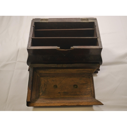 67 - A 19TH CENTURY DOME TOP WALNUT STATIONERY BOX, the hinged lid inset with circular panel depicting ch... 