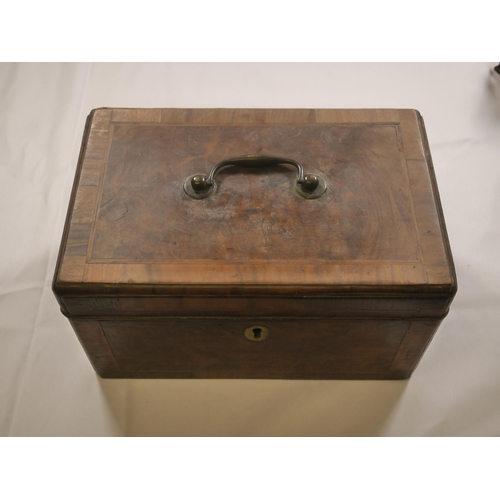 67 - A 19TH CENTURY DOME TOP WALNUT STATIONERY BOX, the hinged lid inset with circular panel depicting ch... 