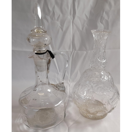 73 - A LARGE QUANTITY OF VINTAGE STEMMED GLASSES, DECANTERS AND ORNAMENTAL GLASS, the lot includes a gin ... 