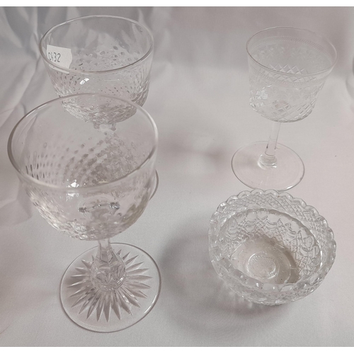 73 - A LARGE QUANTITY OF VINTAGE STEMMED GLASSES, DECANTERS AND ORNAMENTAL GLASS, the lot includes a gin ... 