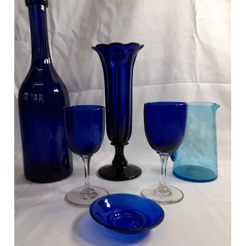 74 - A GROUP OF 19TH & 20TH CENTURY GLASS WARES, including a Mary Gregory jug with repair to handle, gilt... 