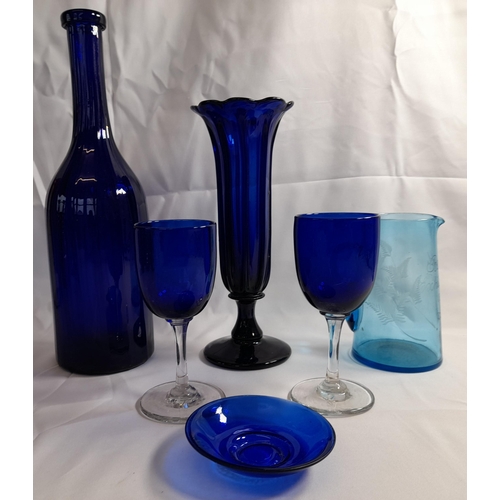 74 - A GROUP OF 19TH & 20TH CENTURY GLASS WARES, including a Mary Gregory jug with repair to handle, gilt... 