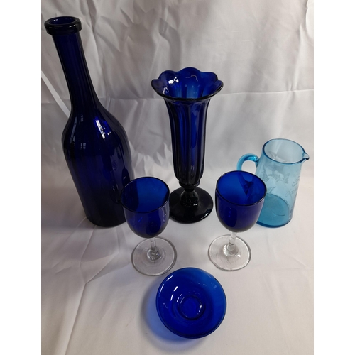 74 - A GROUP OF 19TH & 20TH CENTURY GLASS WARES, including a Mary Gregory jug with repair to handle, gilt... 