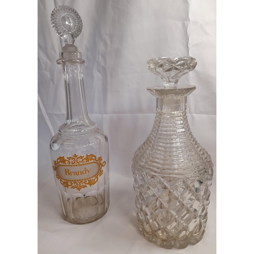 76 - A GROUP OF VARIOUS VINTAGE GLASS DECANTERS, including cut glass examples and gilded examples, some w... 