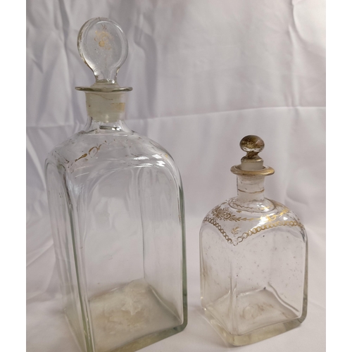 76 - A GROUP OF VARIOUS VINTAGE GLASS DECANTERS, including cut glass examples and gilded examples, some w... 