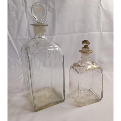 76 - A GROUP OF VARIOUS VINTAGE GLASS DECANTERS, including cut glass examples and gilded examples, some w... 