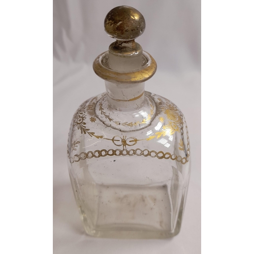 76 - A GROUP OF VARIOUS VINTAGE GLASS DECANTERS, including cut glass examples and gilded examples, some w... 