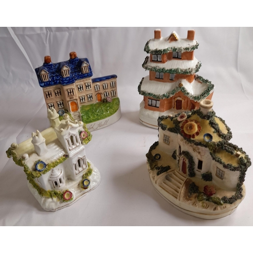 80 - A SELECTION OF STAFFORDSHIRE COTTAGE WARE MONEY BOXES, PASTEL BURNERS AND MODELS, predominantly 19th... 