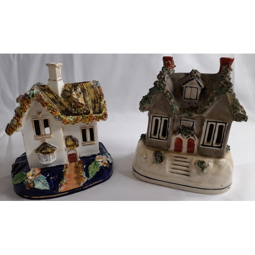 80 - A SELECTION OF STAFFORDSHIRE COTTAGE WARE MONEY BOXES, PASTEL BURNERS AND MODELS, predominantly 19th... 