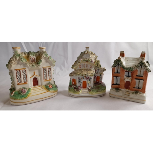 80 - A SELECTION OF STAFFORDSHIRE COTTAGE WARE MONEY BOXES, PASTEL BURNERS AND MODELS, predominantly 19th... 