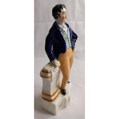 84 - A STAFFORDSHIRE MID 19TH CENTURY FIGURE OF SIR ROBERT PEEL, modelled with hand on hip, the other han... 