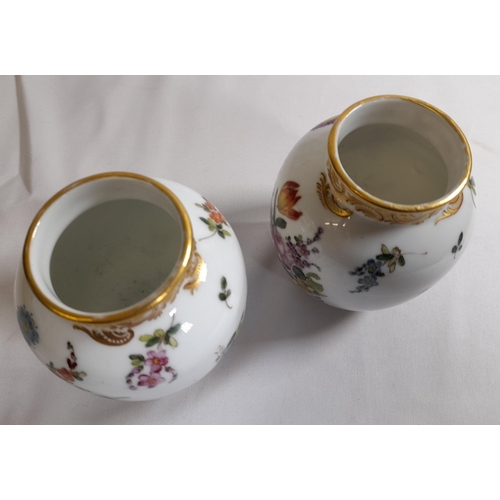 89 - A PAIR OF LATE 18TH/EARLY 19TH CENTURY PORCELAIN VASES, the sides painted with floral sprays, with b... 