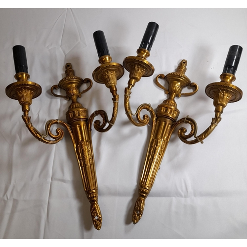 90 - THREE PAIRS OF 20TH CENTURY NEO CLASSICAL STYLE TWIN BRANCH WALL LIGHTS, by Christopher Hyde, the ta... 