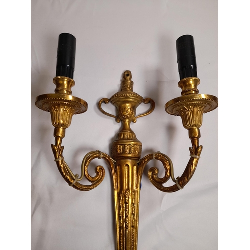 90 - THREE PAIRS OF 20TH CENTURY NEO CLASSICAL STYLE TWIN BRANCH WALL LIGHTS, by Christopher Hyde, the ta... 