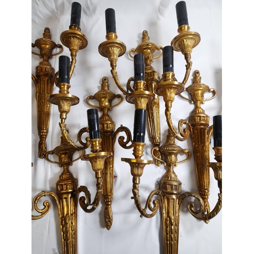 90 - THREE PAIRS OF 20TH CENTURY NEO CLASSICAL STYLE TWIN BRANCH WALL LIGHTS, by Christopher Hyde, the ta... 