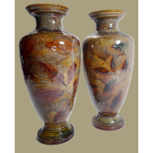 92 - A PAIR OF DOULTON SLATER FLORAL DECORATED BALUSTER VASES, along with a pair of Royal Doulton 'Natura... 