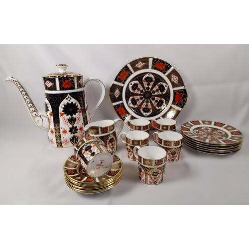 115 - A ROYAL CROWN DERBY COFFEE SET, 20TH CENTURY, comprised of a coffee pot, six coffee cans, six saucer... 