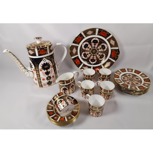 115 - A ROYAL CROWN DERBY COFFEE SET, 20TH CENTURY, comprised of a coffee pot, six coffee cans, six saucer... 