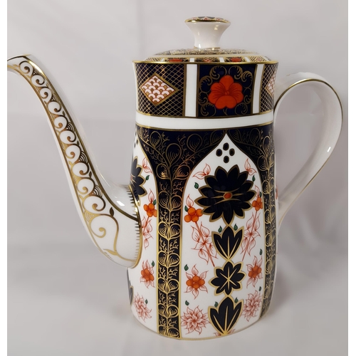 115 - A ROYAL CROWN DERBY COFFEE SET, 20TH CENTURY, comprised of a coffee pot, six coffee cans, six saucer... 