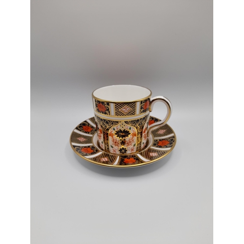 115 - A ROYAL CROWN DERBY COFFEE SET, 20TH CENTURY, comprised of a coffee pot, six coffee cans, six saucer... 