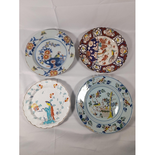 117 - TWO DELFT LATE 18TH/EARLY 19TH CENTURY POLYCHROME PLATES, decorated with birds and floral sprays, al... 