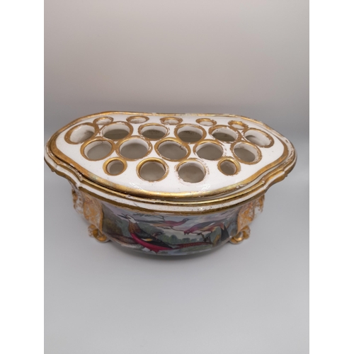 99 - A PAIR OF EARLY 19TH CENTURY DERBY BOUGH POTS, bombe form, the sides painted with birds and ducks in... 