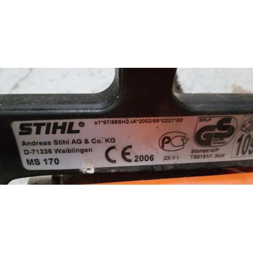 187 - Seen Running. A Stihl MS170 Chainsaw. No guard.