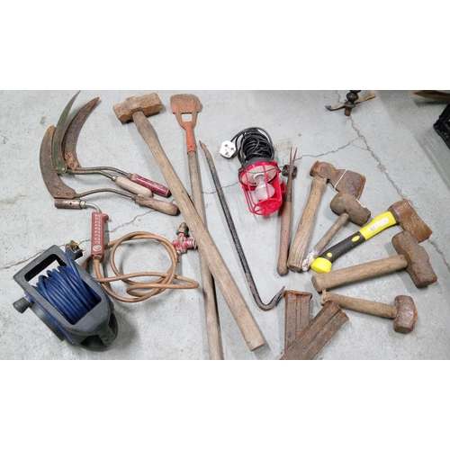 209 - A Bucket of Mixed Tools Including Inspection Light, Gas Burner Attachment and Much More.