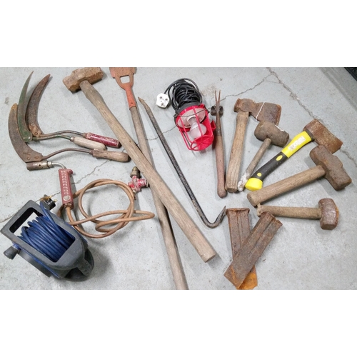 209 - A Bucket of Mixed Tools Including Inspection Light, Gas Burner Attachment and Much More.