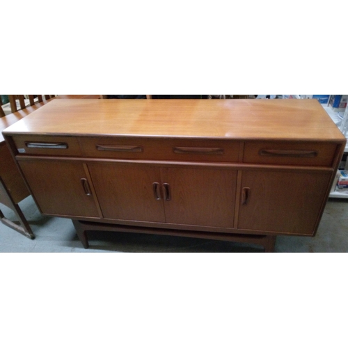 723 - Mid Century 3 Drawer, 4 Cupboard Sideboard with Wooden Handle. 85cm x 150cm x 66cm.