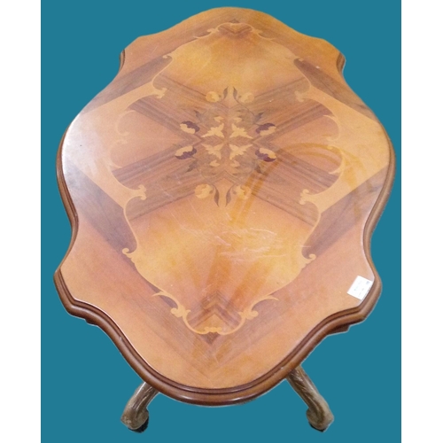 746 - An Inlaid Vintage Baroque Style Coffee Table on Pedestal Base with Modern Castors.