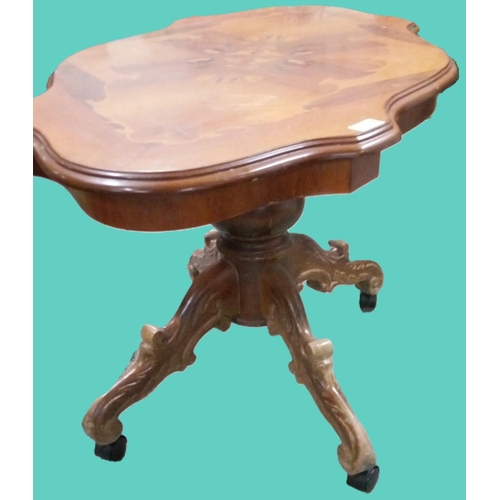 746 - An Inlaid Vintage Baroque Style Coffee Table on Pedestal Base with Modern Castors.