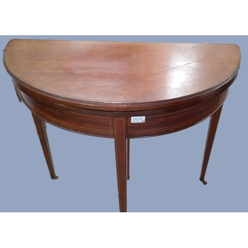 750 - An Antique Card Table with Folding Top, Inlaid Detailing and Extending Leg.