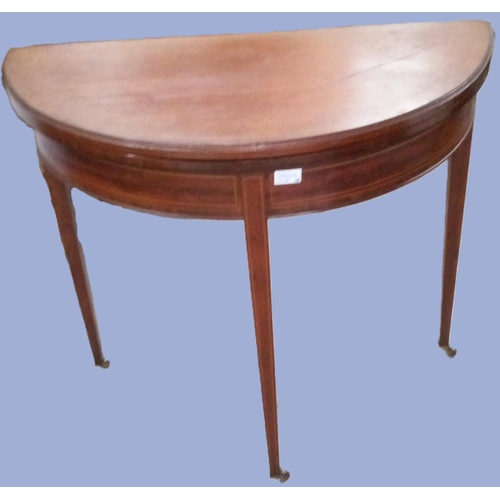 750 - An Antique Card Table with Folding Top, Inlaid Detailing and Extending Leg.