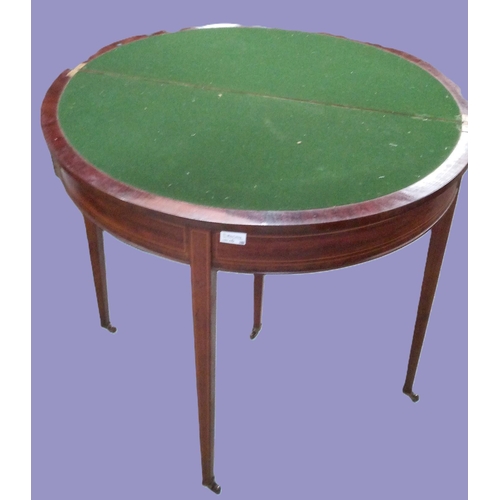 750 - An Antique Card Table with Folding Top, Inlaid Detailing and Extending Leg.