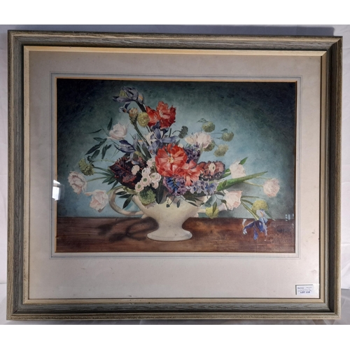 118 - THREE VINTAGE FLORAL STILL LIFE WATER COLOURS, along with a circular framed floral still life oil pa... 