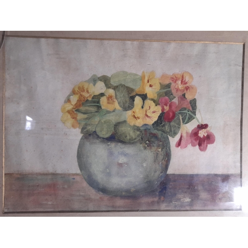 118 - THREE VINTAGE FLORAL STILL LIFE WATER COLOURS, along with a circular framed floral still life oil pa... 