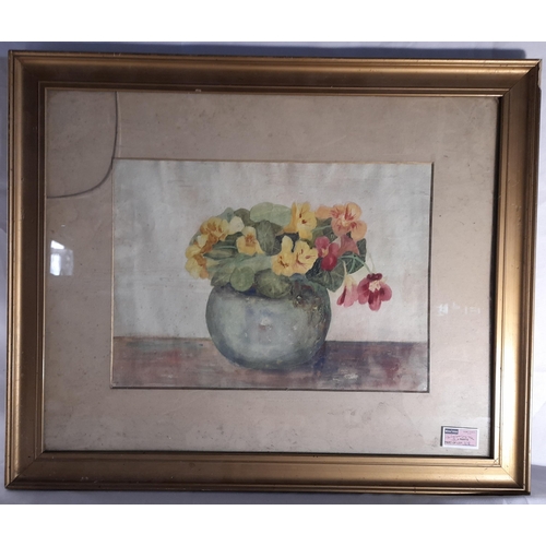 118 - THREE VINTAGE FLORAL STILL LIFE WATER COLOURS, along with a circular framed floral still life oil pa... 