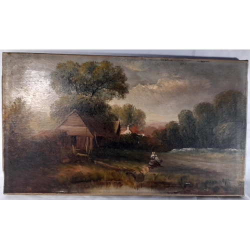 121 - A PAIR OF 19TH CENTURY RURAL SCENE OIL PAINTINGS ON CANVAS, along with a larger rural oil painting (... 