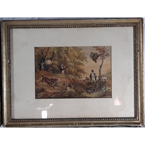 123 - IN THE MANNER OF H. ALKEN, TWO 19TH CENTURY HUNTING SCENE WATER COLOURS, entitled 'Snipe Shooting' a... 