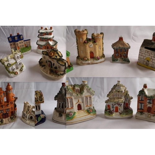 80 - A SELECTION OF STAFFORDSHIRE COTTAGE WARE MONEY BOXES, PASTEL BURNERS AND MODELS, predominantly 19th... 