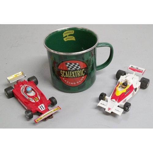 1214 - Scaletrix Set, Track, Cars and Mug.