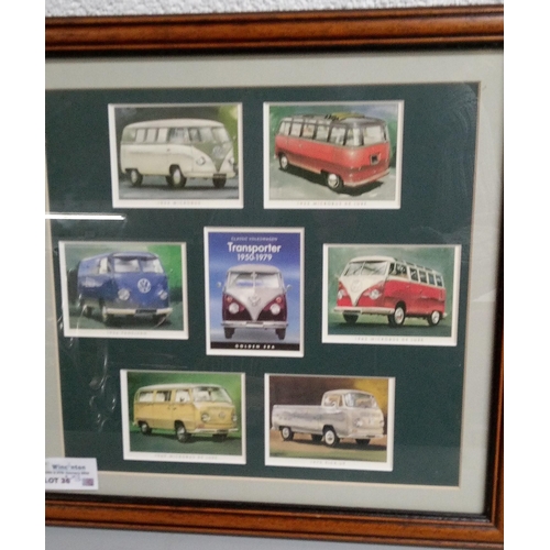 36 - A Set of Framed Golden Era Cards including VW Beetles/Transporters and Graham and Damon Hill Set.