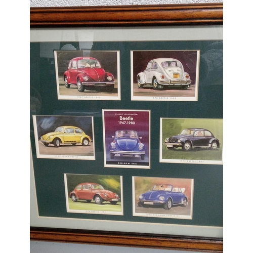 36 - A Set of Framed Golden Era Cards including VW Beetles/Transporters and Graham and Damon Hill Set.