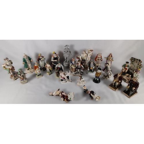 130 - A GROUP OF VARIOUS ENGLISH AND CONTINENTAL 18TH & 19TH CENTURY PORCELAIN FIGURINES, including tavern... 